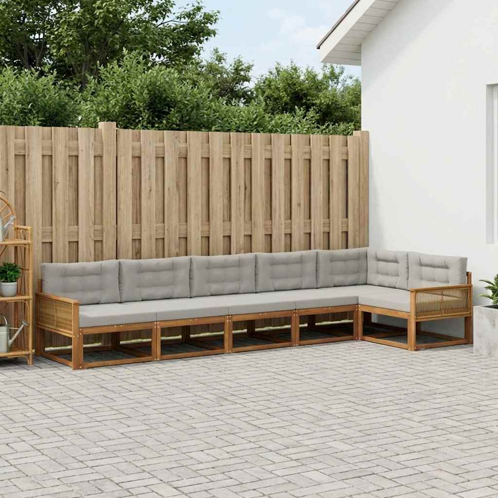 Buiten bankenset met kussen 6 pcs Natuurlijk en Lichtgrijs is nu te koop bij PeponiXL, paradijselijk wonen!