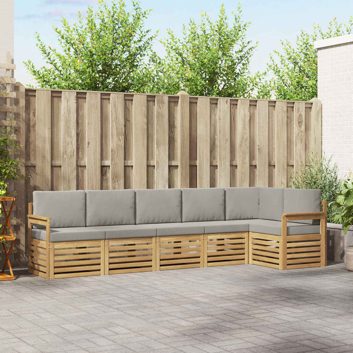 Buiten bankenset 6 pcs Wit en Lichtgrijs 306 x 128,5 x 73 cm is nu te koop bij PeponiXL, paradijselijk wonen!