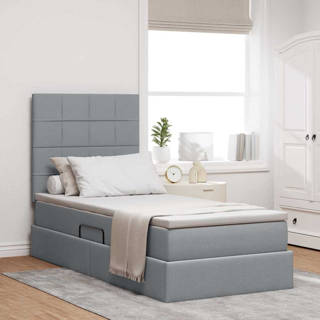 Opbergbed met LED met matras Lichtgrijs 90 x 200 cm Polyester is nu te koop bij PeponiXL, paradijselijk wonen!