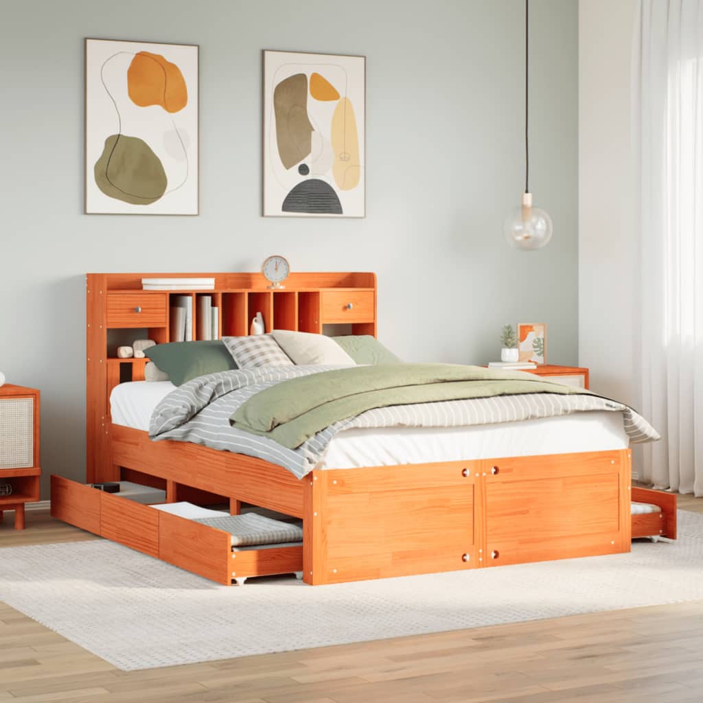 Bed met boekenkast zonder matras grenenhout wasbruin 150x200 cm is nu te koop bij PeponiXL, paradijselijk wonen!