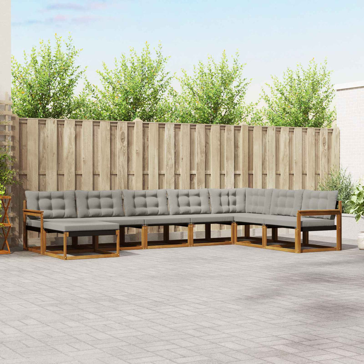 Buiten bankenset met kussen 8 pcs Natuurlijk en Lichtgrijs is nu te koop bij PeponiXL, paradijselijk wonen!
