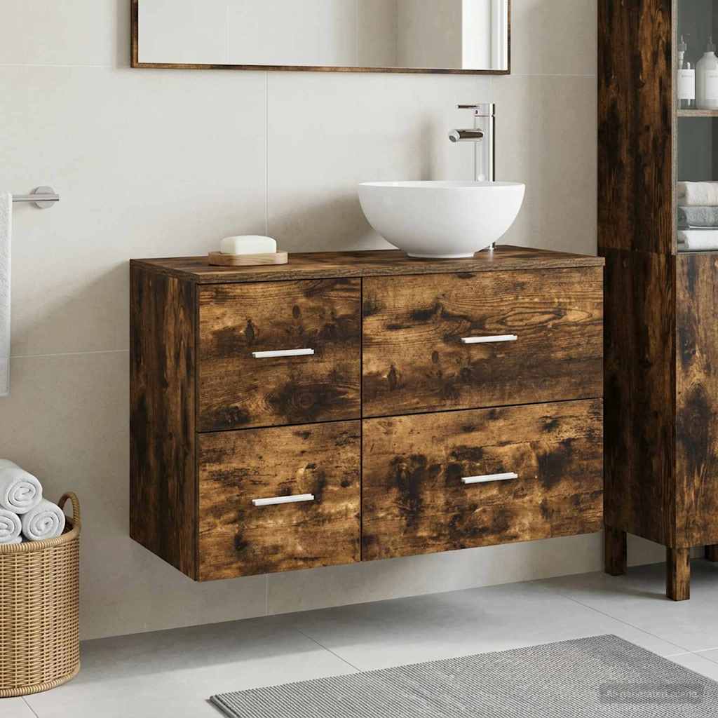 Badkamermeubelset 2 pcs Gerookt eiken Bewerkt hout is nu te koop bij PeponiXL, paradijselijk wonen!