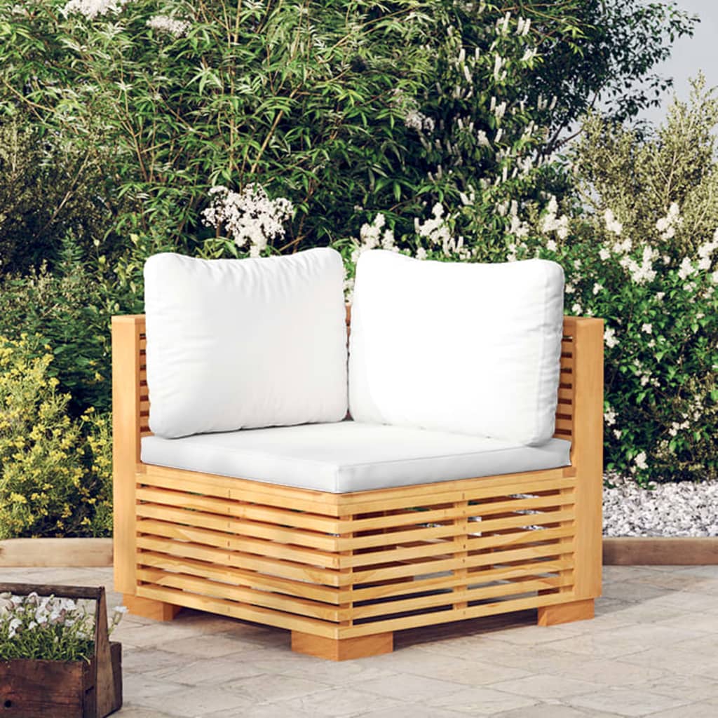 Tuinhoekbank met crèmekleurige kussens massief teakhout is nu te koop bij PeponiXL, paradijselijk wonen!