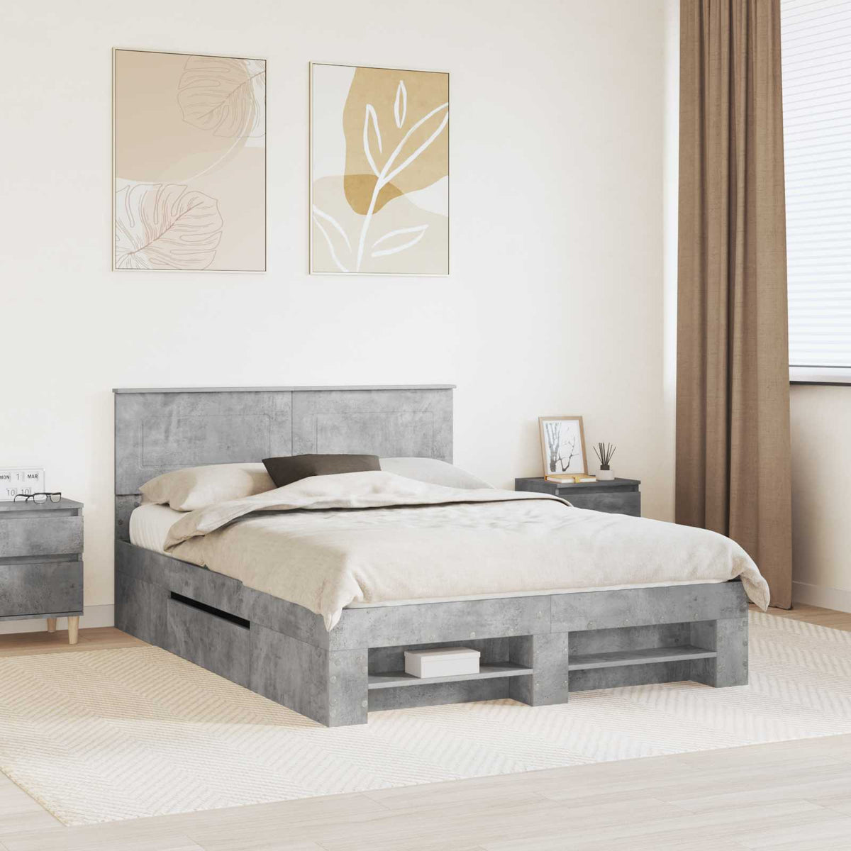 Bedframe met hoofdeinde Beton Grijs 140 x 200 cm Bewerkt hout is nu te koop bij PeponiXL, paradijselijk wonen!