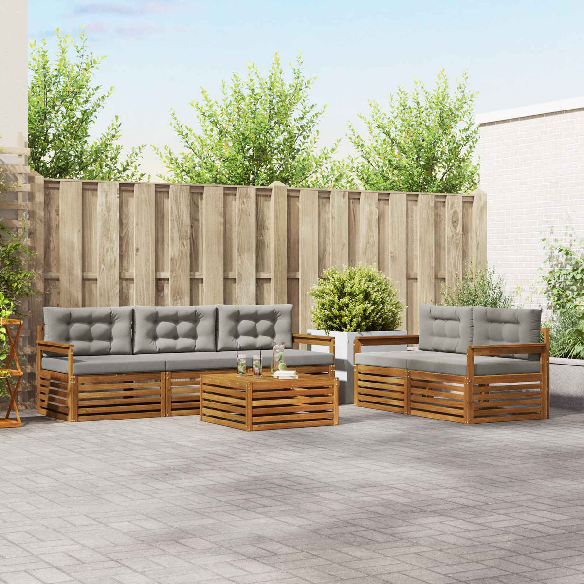 Buiten bankenset met kussen 6 pcs Natuurlijk en Lichtgrijs is nu te koop bij PeponiXL, paradijselijk wonen!