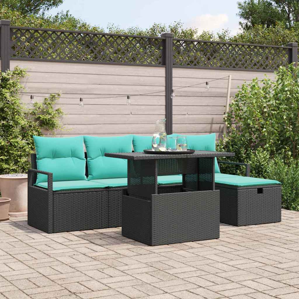 Tuin Sofa Set met kussen met opslag 6 pcs Zwart Poly riet is nu te koop bij PeponiXL, paradijselijk wonen!