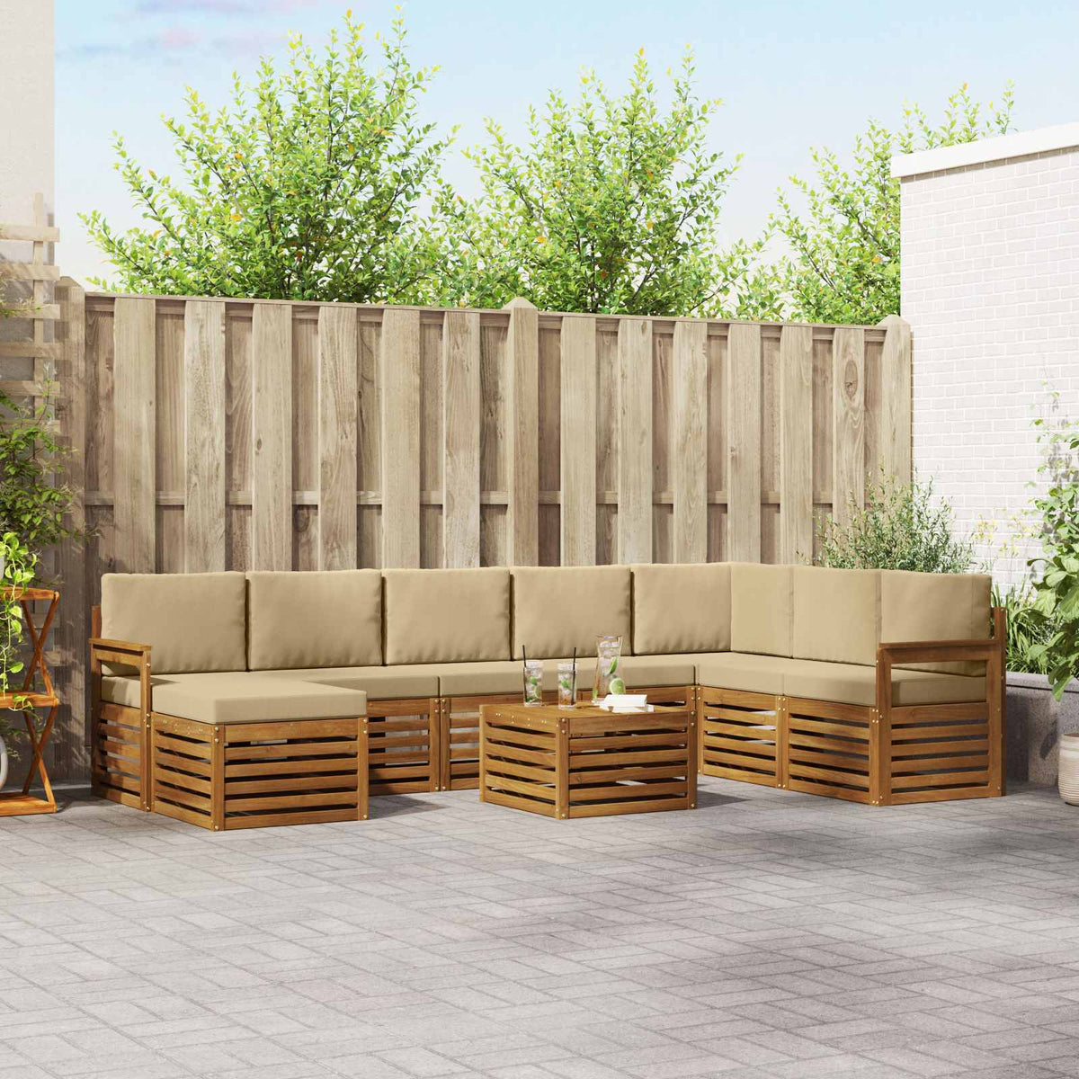 Buiten bankenset 9 pcs Natuurlijk en Beige Massief Acaciahout is nu te koop bij PeponiXL, paradijselijk wonen!