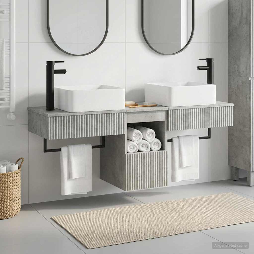 Badkamerkastenset 3 st Betongrijs 53 x 35 x 39 cm Bewerkt hout is nu te koop bij PeponiXL, paradijselijk wonen!