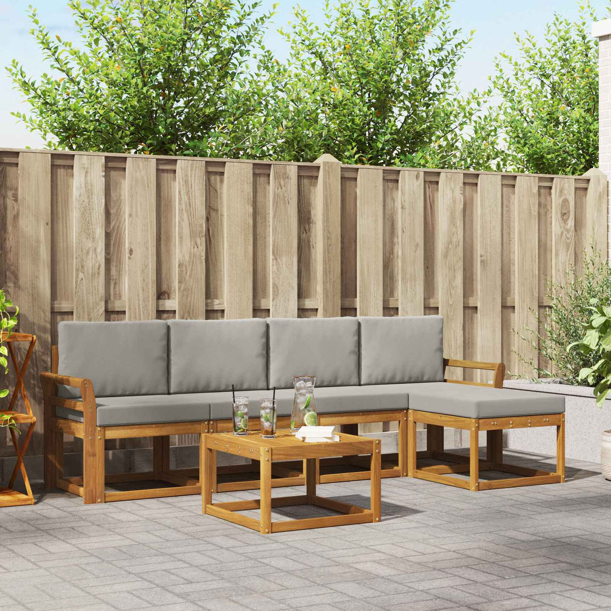 Buiten bankenset met kussen 6 pcs Natuurlijk en Lichtgrijs is nu te koop bij PeponiXL, paradijselijk wonen!