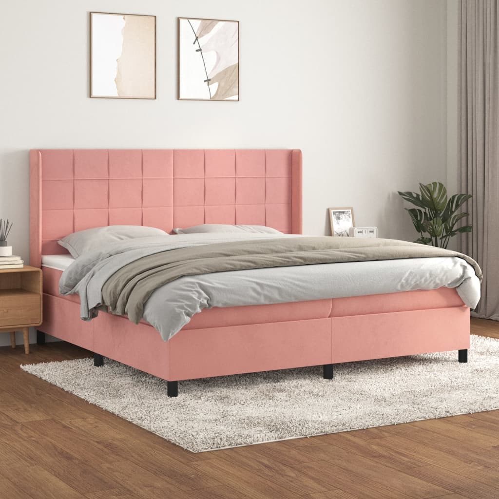 Boxspring met matras fluweel roze 200x200 cm is nu te koop bij PeponiXL, paradijselijk wonen!