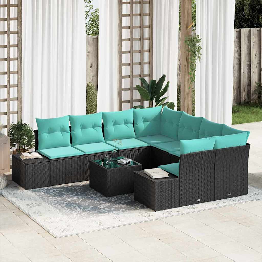 Tuin Sofa Set met kussen 9 pcs Zwart poly rattan is nu te koop bij PeponiXL, paradijselijk wonen!