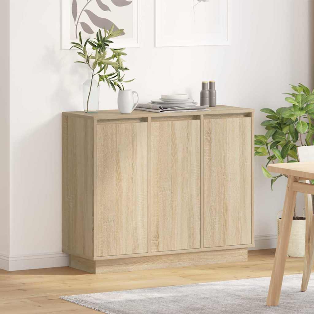 LED Sideboard Sonoma Eiken 90 x 32 x 75 cm Bewerkt hout is nu te koop bij PeponiXL, paradijselijk wonen!