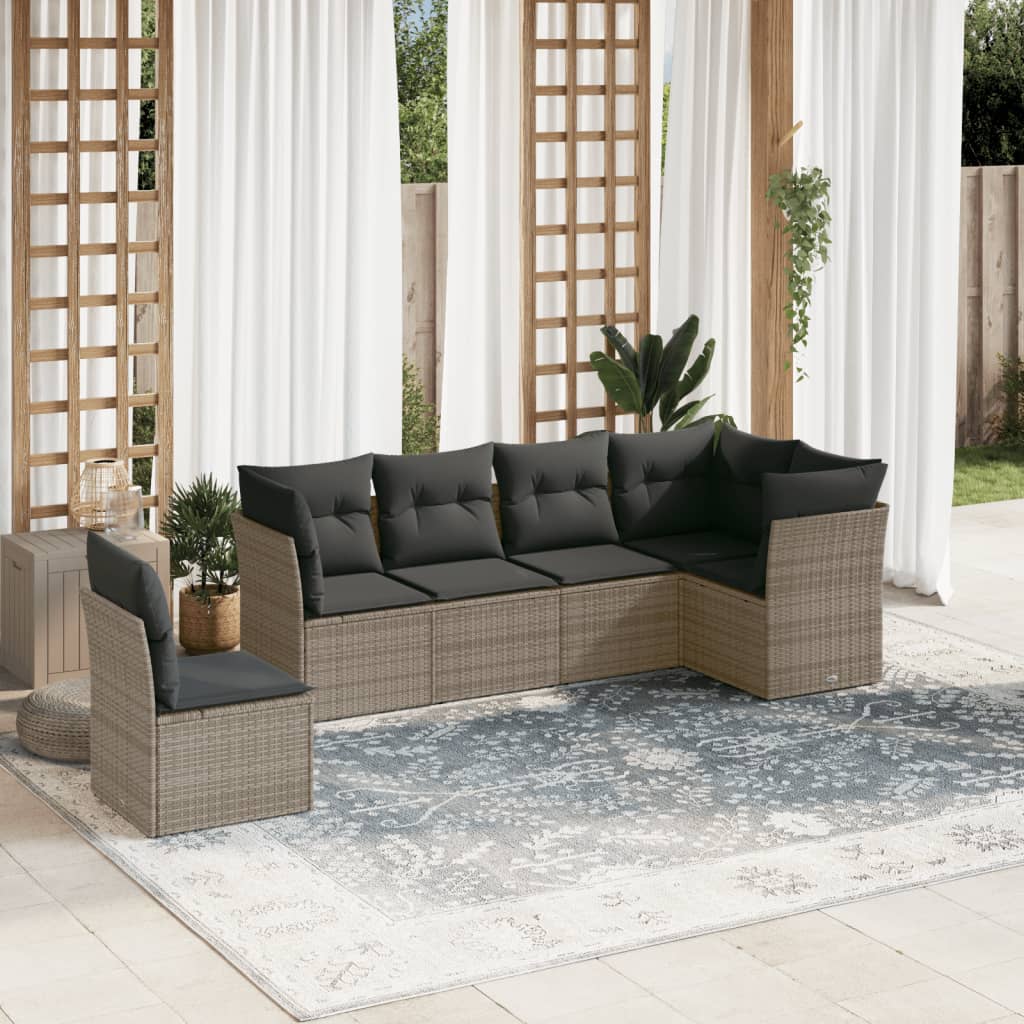 6-delige Loungeset met kussens poly rattan grijs is nu te koop bij PeponiXL, paradijselijk wonen!