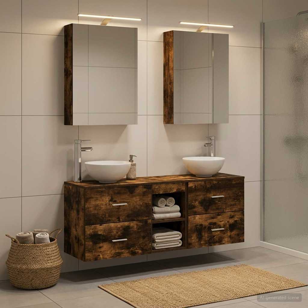 Badkamerkastenset 5 st Gerookt eiken Bewerkt hout is nu te koop bij PeponiXL, paradijselijk wonen!
