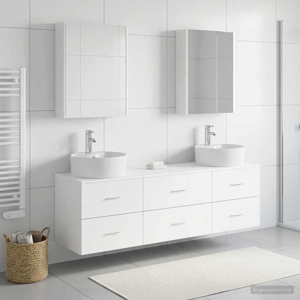 Badkamermeubelset 5 st Wit Bewerkt hout en glas is nu te koop bij PeponiXL, paradijselijk wonen!