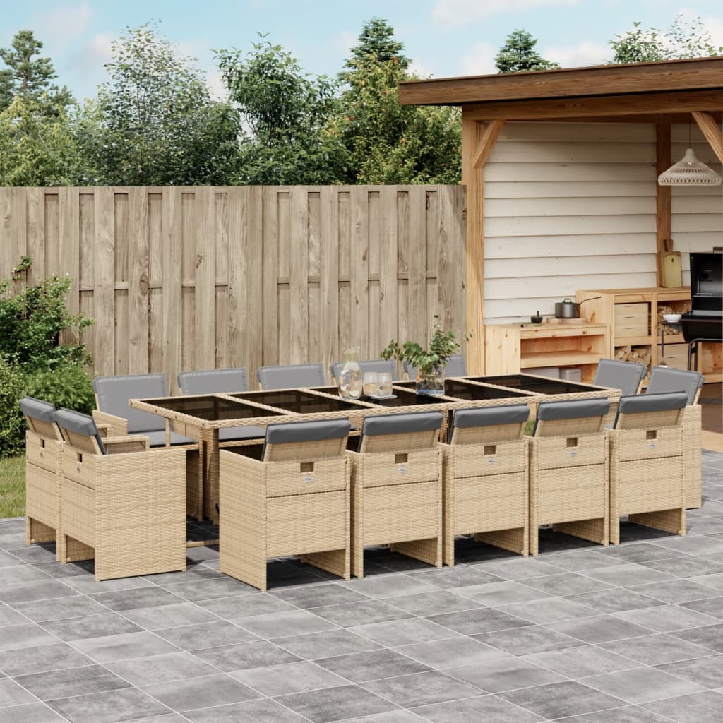 15-delige Tuinset met kussens poly rattan gemengd beige is nu te koop bij PeponiXL, paradijselijk wonen!