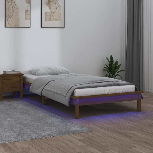 Bedframe LED massief hout honingbruin 90x190 cm is nu te koop bij PeponiXL, paradijselijk wonen!