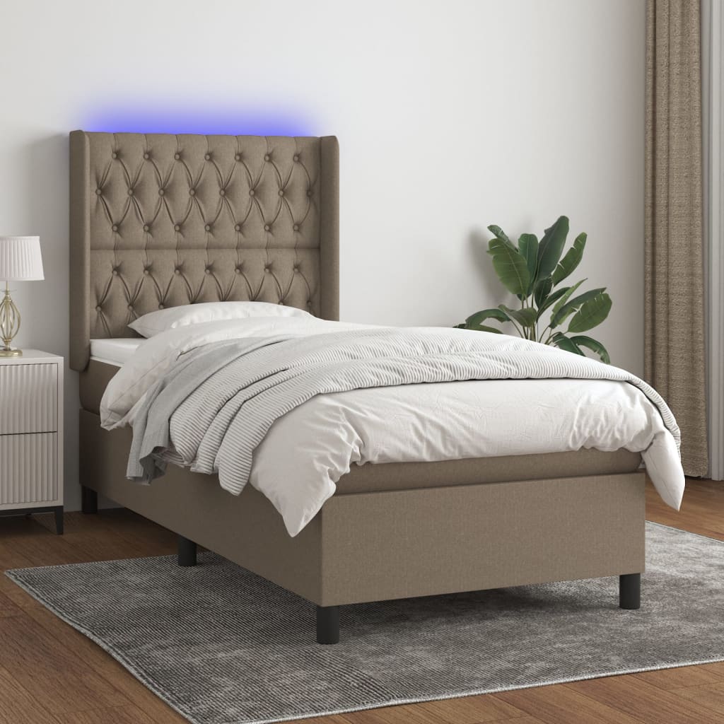 Boxspring met matras en LED stof taupe 100x200 cm is nu te koop bij PeponiXL, paradijselijk wonen!