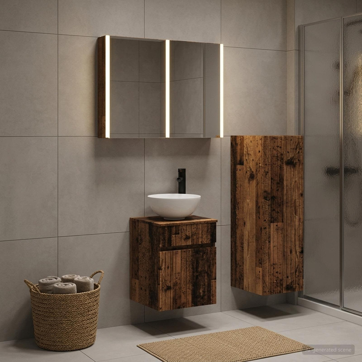 vidaXL Badkamermeubelset 4 st Oud hout Bewerkt hout en glas