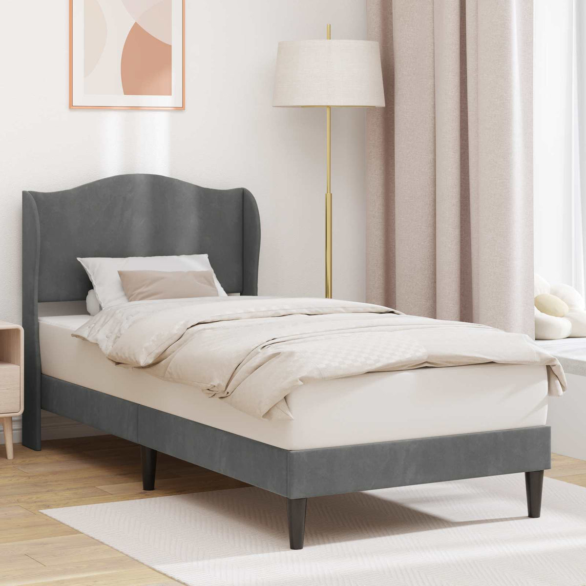 Bedframe met hoofdeinde Donkergrijs 90 x 190 cm Fluweel is nu te koop bij PeponiXL, paradijselijk wonen!