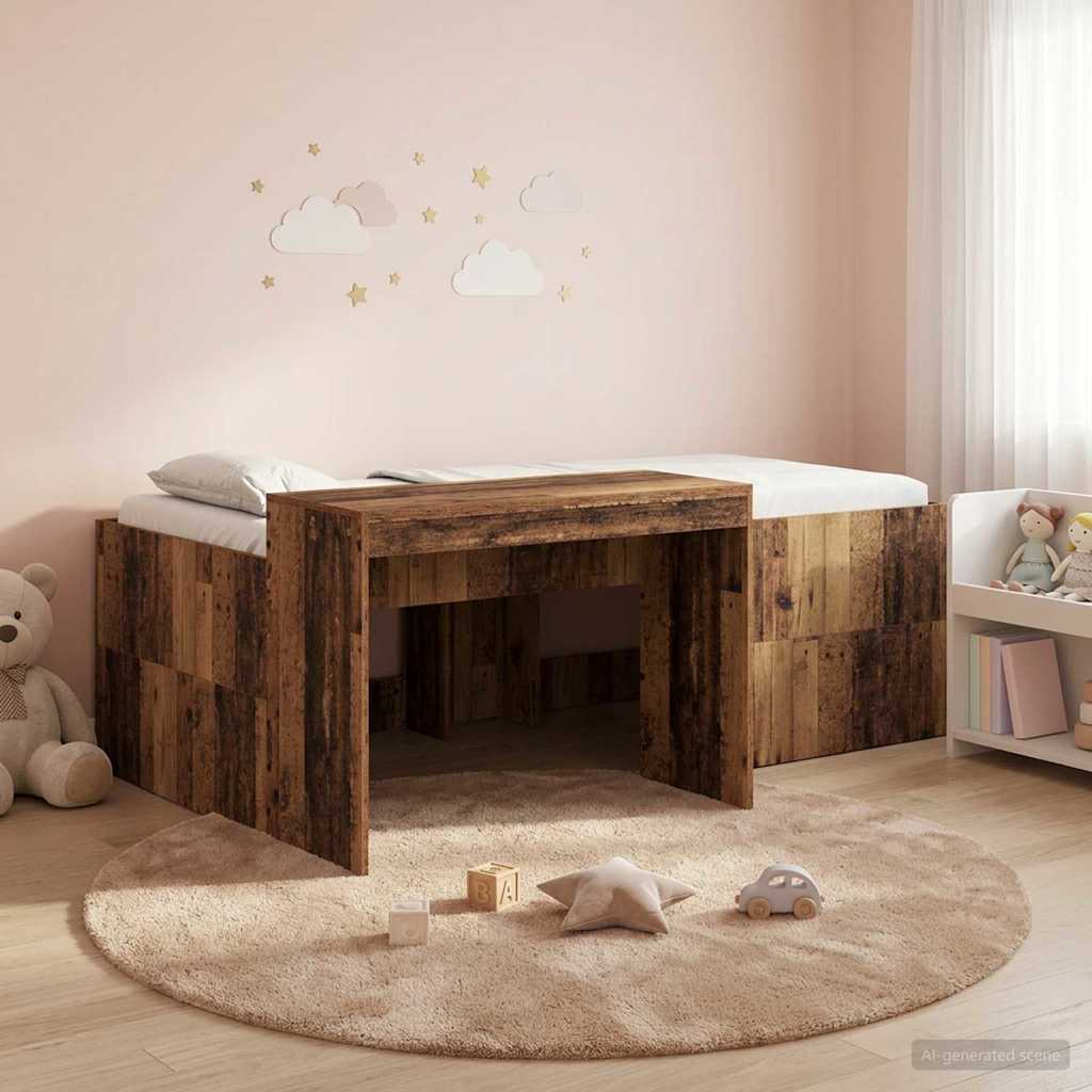 Hoge Bed Frame met Bureau voor Kinderen Oud hout 90 x 200 cm is nu te koop bij PeponiXL, paradijselijk wonen!