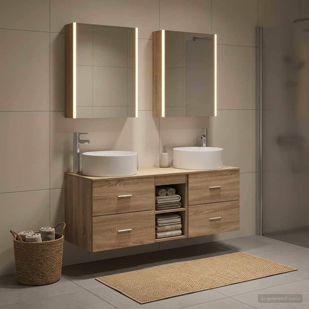 Badkamermeubelset 5 st Sonoma Eiken Bewerkt hout en glas is nu te koop bij PeponiXL, paradijselijk wonen!