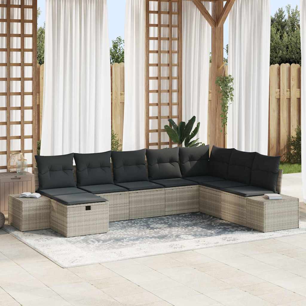 Tuin Sofa Set 8 st Lichtgrijs poly rattan is nu te koop bij PeponiXL, paradijselijk wonen!