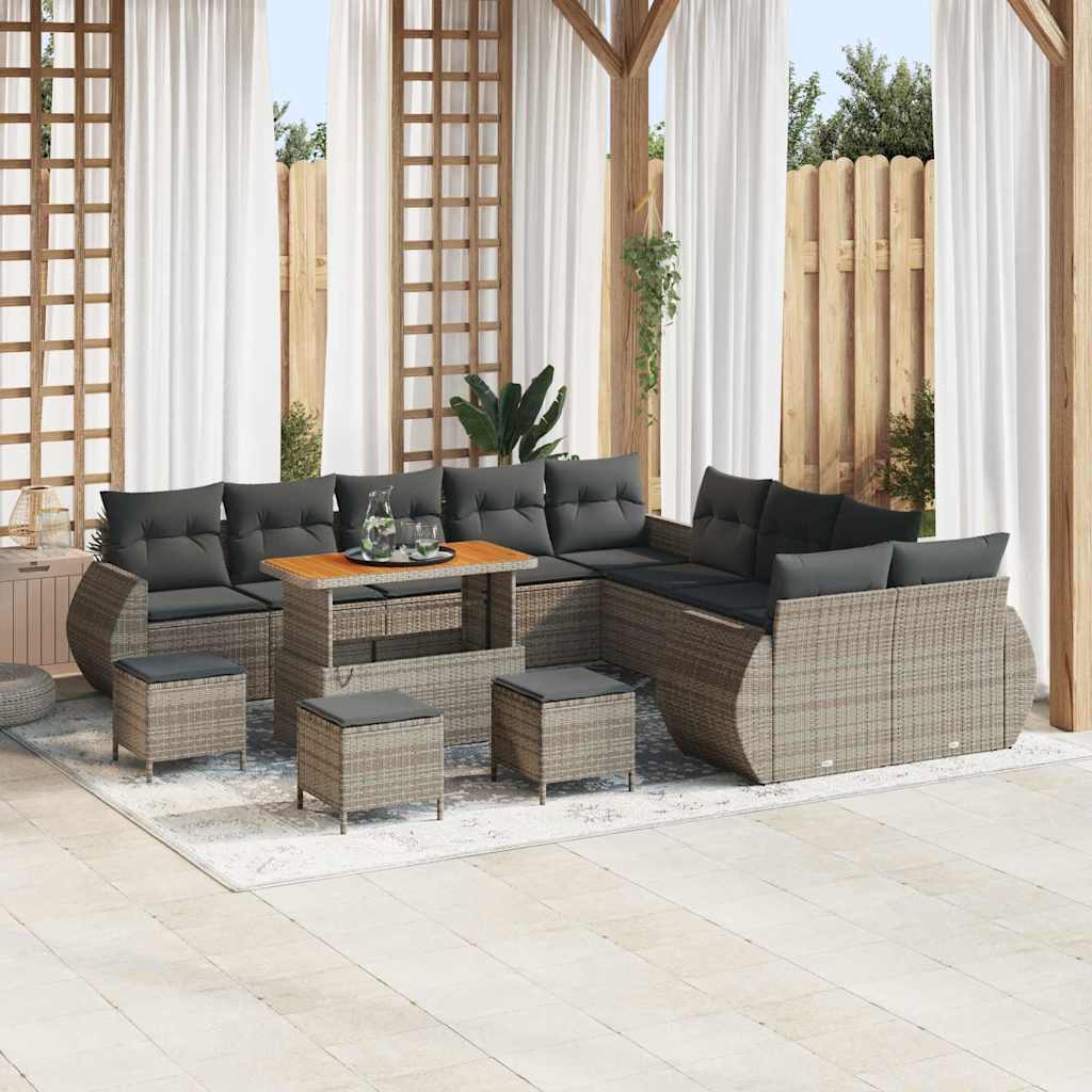 Tuinbankenset 14 pcs Grijs poly rattan is nu te koop bij PeponiXL, paradijselijk wonen!