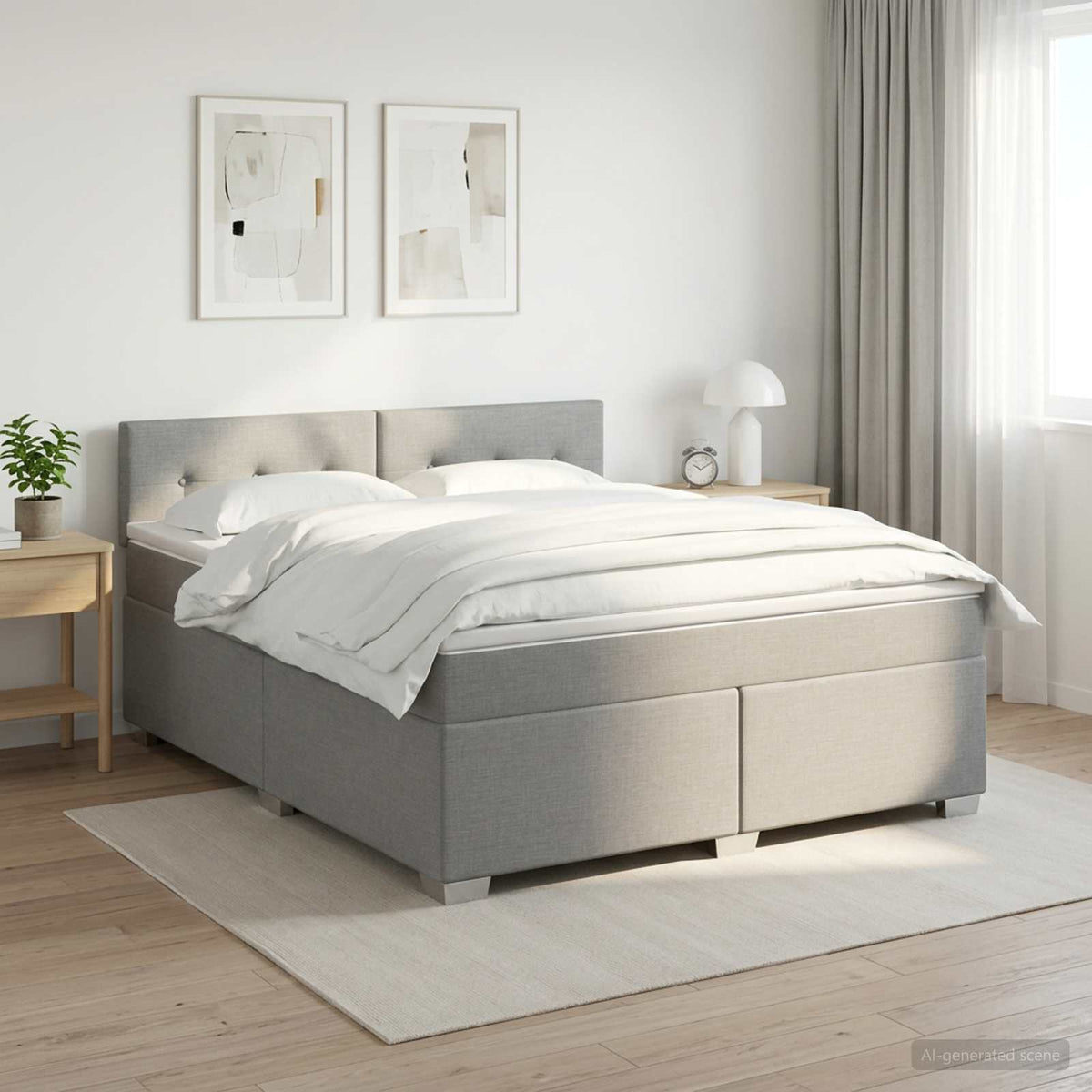 Boxspring Bed met Matras en LED Lichtgrijs 140 x 200 cm Stof is nu te koop bij PeponiXL, paradijselijk wonen!