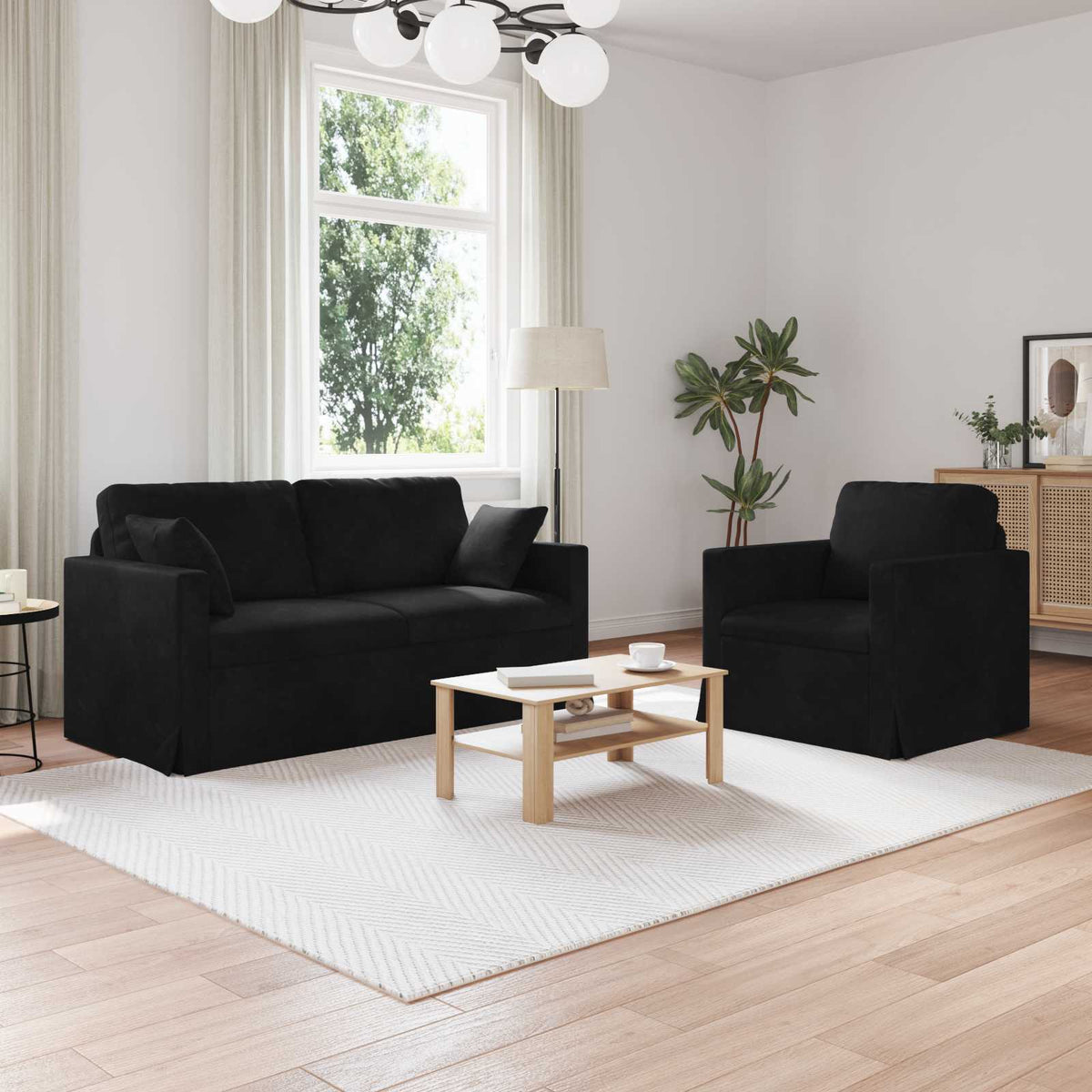 Bankstel 2 pcs Zwart 158 x 78 x 80 cm Fluweel is nu te koop bij PeponiXL, paradijselijk wonen!