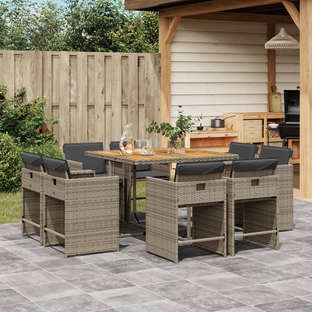 9-delige Tuinset met kussens poly rattan grijs is nu te koop bij PeponiXL, paradijselijk wonen!
