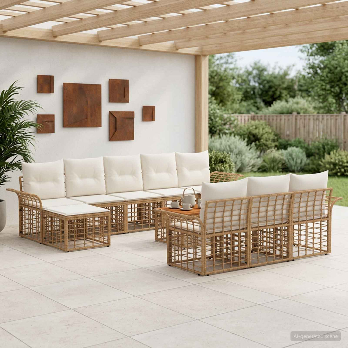 Buiten bankenset 11 pcs Natuurlijk en Crème Wit Polyester is nu te koop bij PeponiXL, paradijselijk wonen!