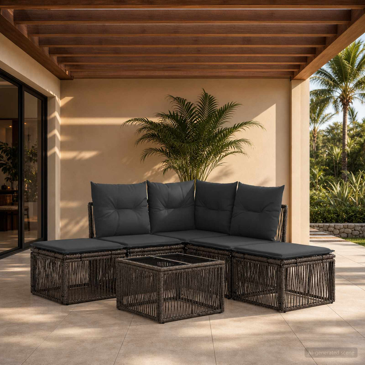 Tuinbankenset 6 pcs Grijs poly rattan is nu te koop bij PeponiXL, paradijselijk wonen!