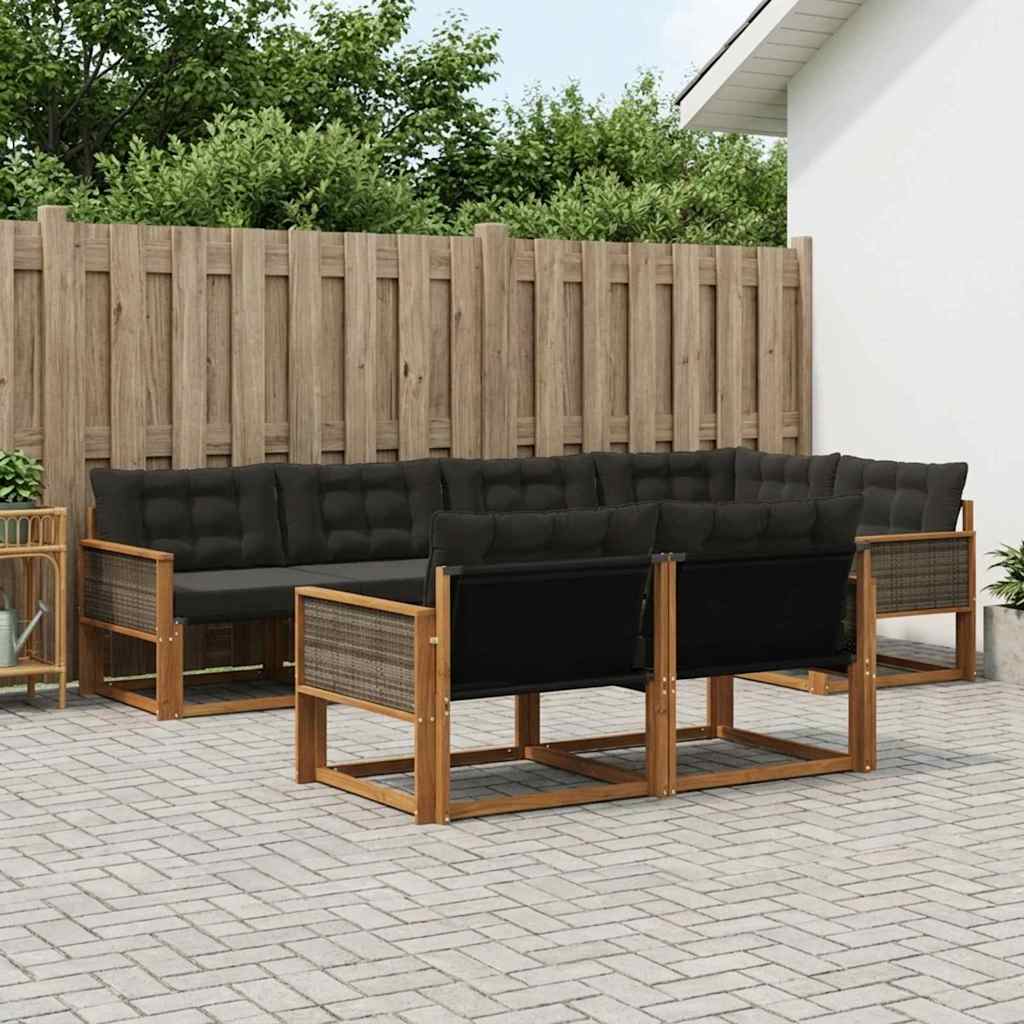 Buiten bankenset met kussen 7 pcs Naturel en Zwart is nu te koop bij PeponiXL, paradijselijk wonen!