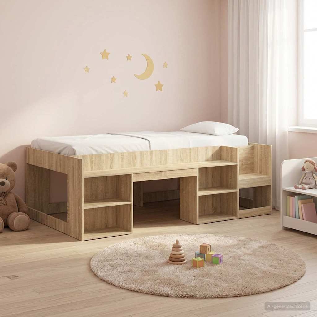 Jeugd bedframe met opbergruimte Sonoma Eiken 90 x 190 cm is nu te koop bij PeponiXL, paradijselijk wonen!