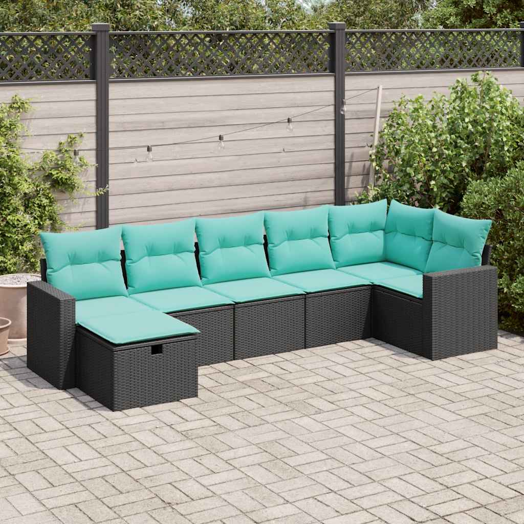 7-delige Loungeset met kussens poly rattan zwart is nu te koop bij PeponiXL, paradijselijk wonen!
