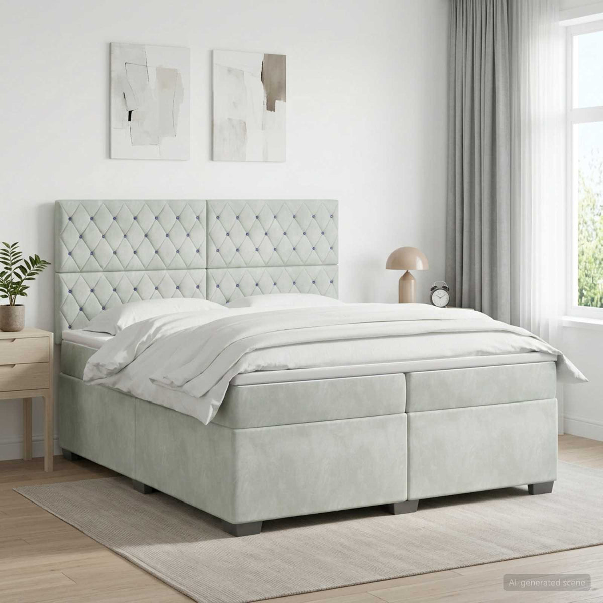 Boxspringbed met matras Lichtgrijs 200 x 200 cm Fluweel is nu te koop bij PeponiXL, paradijselijk wonen!