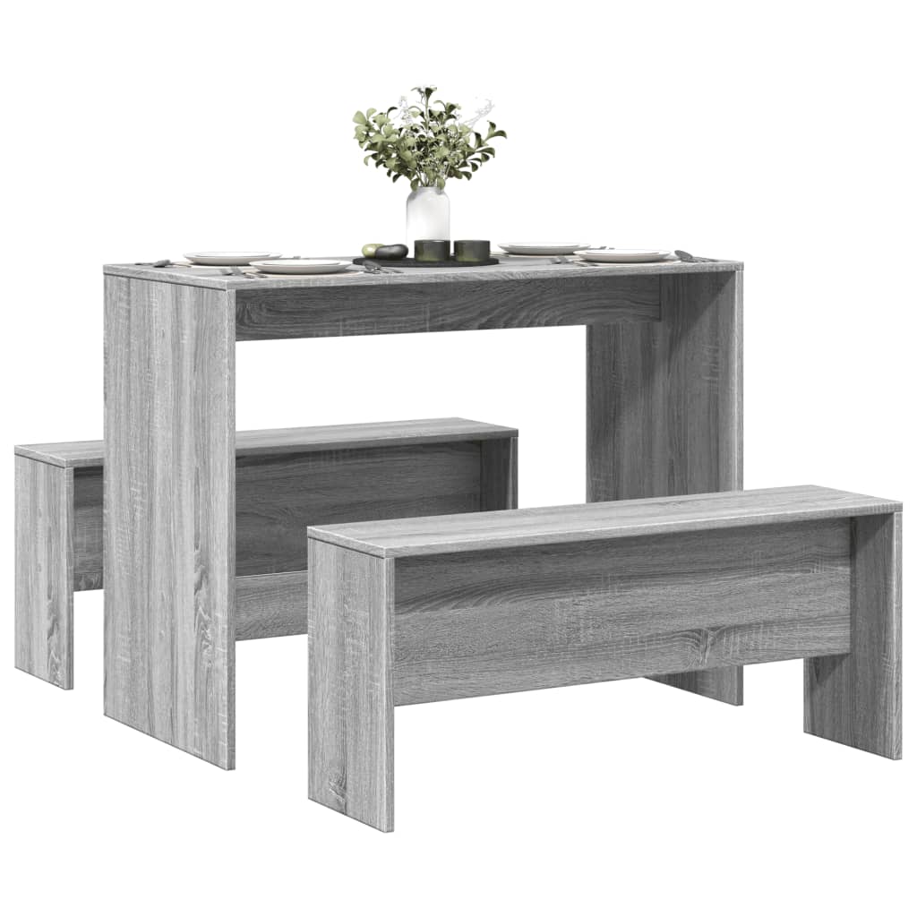 3-delige Eettafel en bankenset bewerkt hout grijs sonoma eiken is nu te koop bij PeponiXL, paradijselijk wonen!