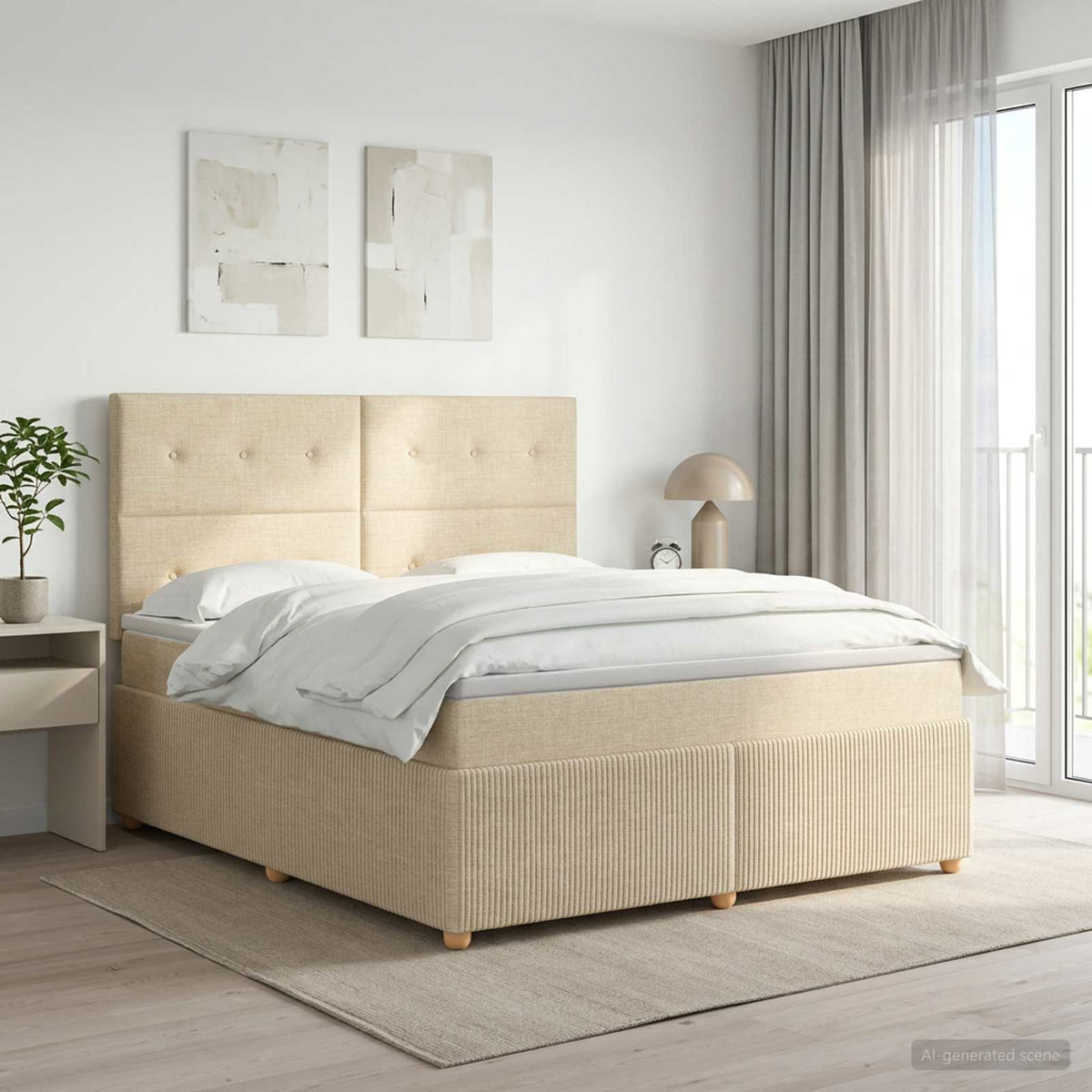 Boxspringbed met matras Crèmekleurig 140 x 190 cm Stof is nu te koop bij PeponiXL, paradijselijk wonen!