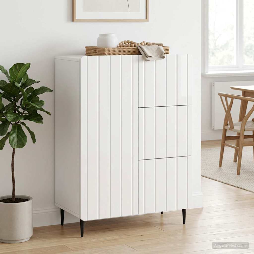 Dressoir Hoogglans Wit 66 x 34,5 x 91,5 cm Bewerkt hout is nu te koop bij PeponiXL, paradijselijk wonen!