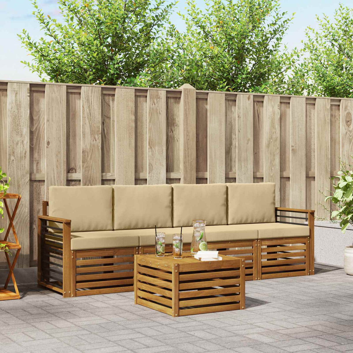 Buiten bankenset 5 pcs Natuurlijk en Beige Massief Acaciahout is nu te koop bij PeponiXL, paradijselijk wonen!