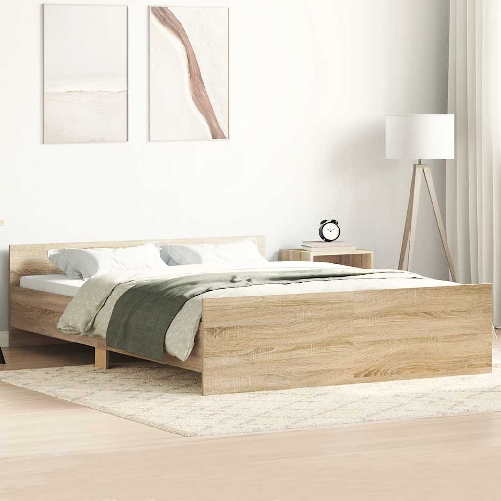 Bedframe met hoofd- en voeteneinde sonoma eikenkleur 120x200 cm is nu te koop bij PeponiXL, paradijselijk wonen!