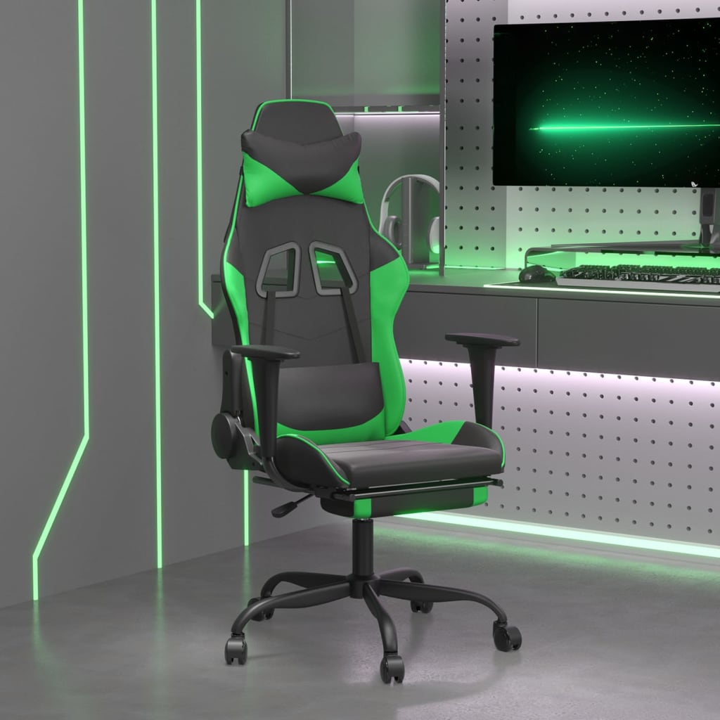 Gamestoel met voetensteun kunstleer zwart en groen is nu te koop bij PeponiXL, paradijselijk wonen!
