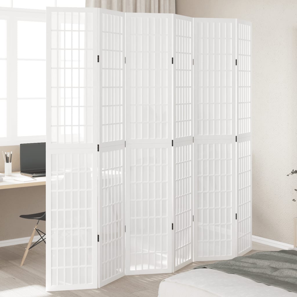 Kamerscherm met 6 panelen massief paulowniahout wit is nu te koop bij PeponiXL, paradijselijk wonen!