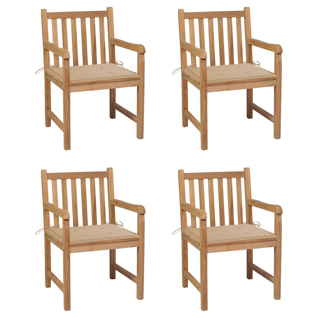 Tuinstoelen 4 st met beige kussens massief teakhout is nu te koop bij PeponiXL, paradijselijk wonen!