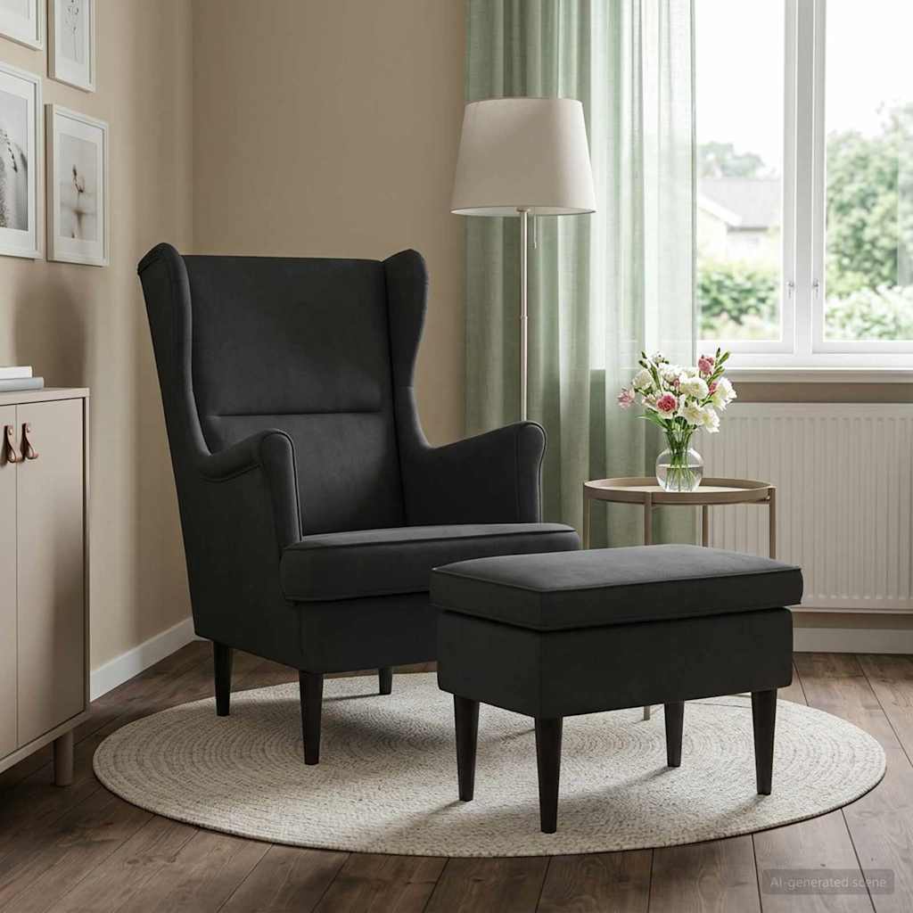 Fauteuil met Voetenbank 2 st Zwart Fluweel is nu te koop bij PeponiXL, paradijselijk wonen!