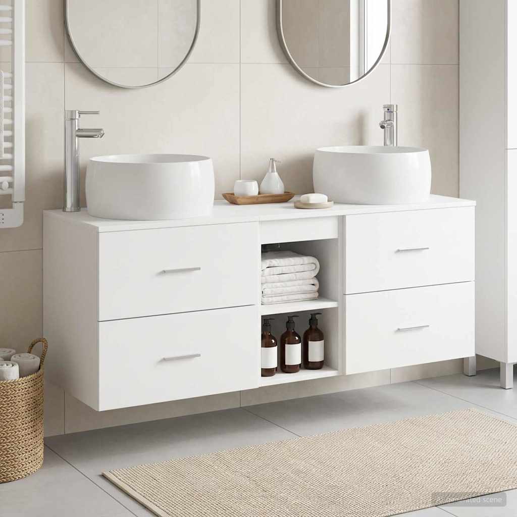 Badkamermeubelset 3 st Wit 49,5 x 44,5 x 66 cm Bewerkt hout is nu te koop bij PeponiXL, paradijselijk wonen!