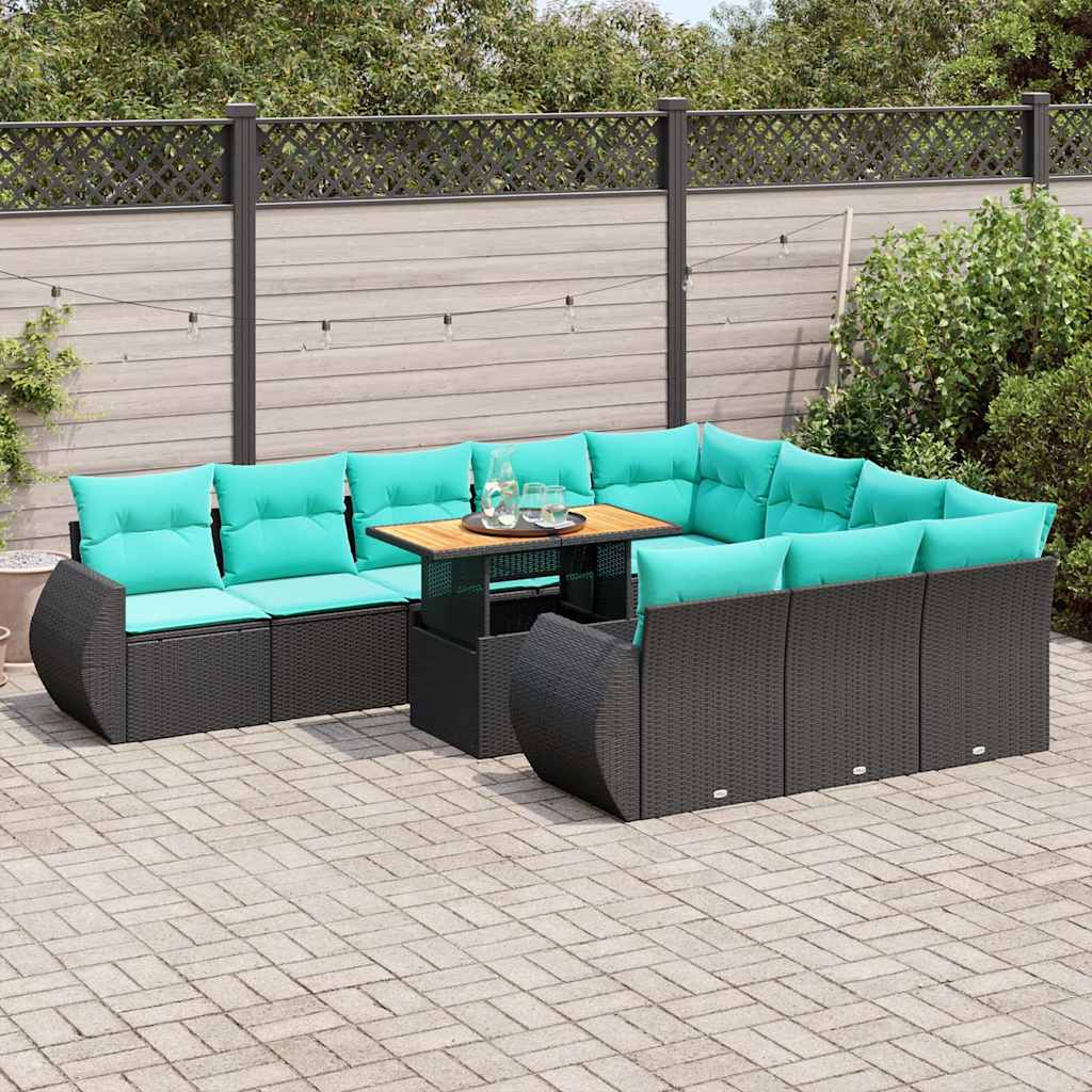 11-delige Loungeset met kussens poly rattan zwart is nu te koop bij PeponiXL, paradijselijk wonen!