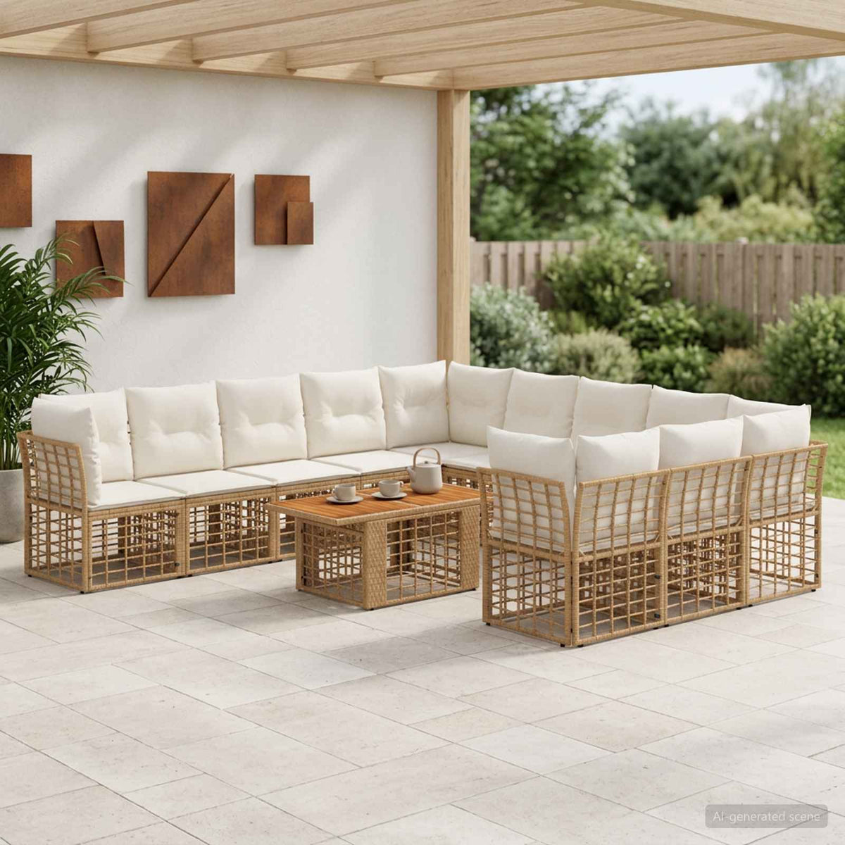 Tuinbankenset 12 st Natuurlijk en Crème Wit poly rattan is nu te koop bij PeponiXL, paradijselijk wonen!