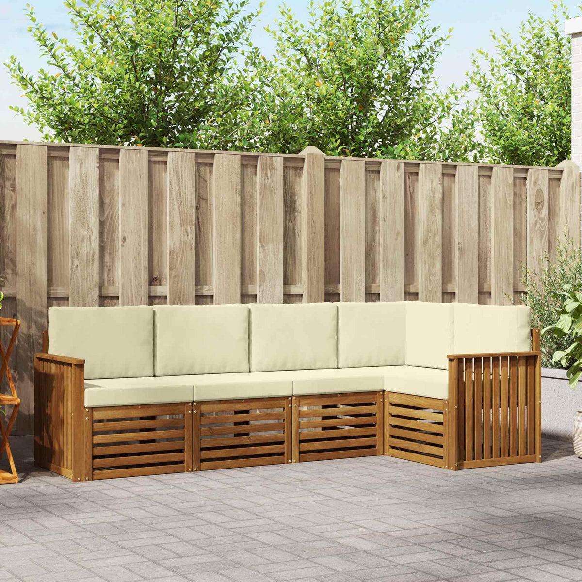 Hoekbank Set 5 pcs Natuurlijk en Crème Massief Acaciahout is nu te koop bij PeponiXL, paradijselijk wonen!